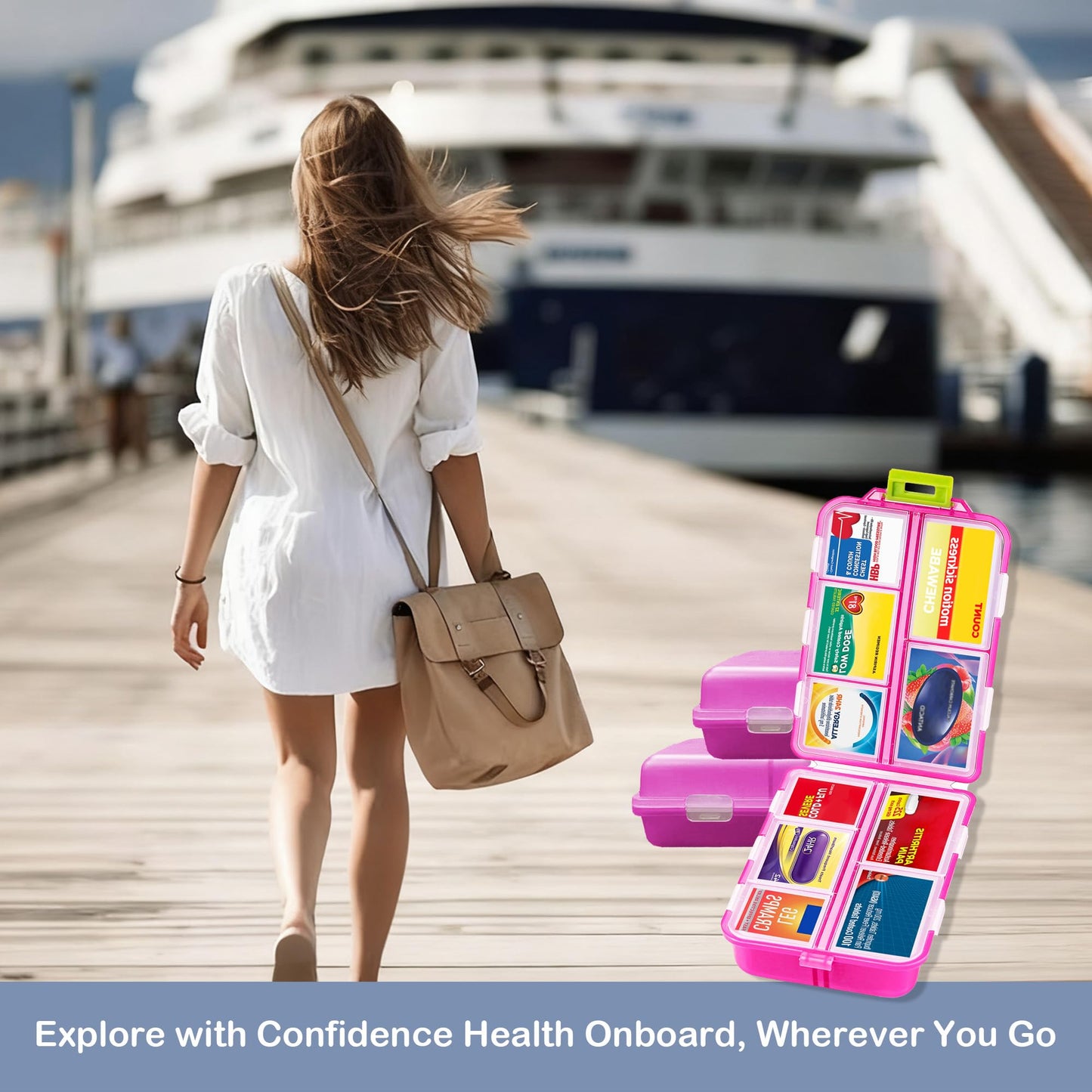 2026 New Extra Large Pill Box with Medicine Labels Travel Essentials Daily Med Container Mini Medication Organizer Storage Organizer Case 7 Day Pill Organizer(Pink)