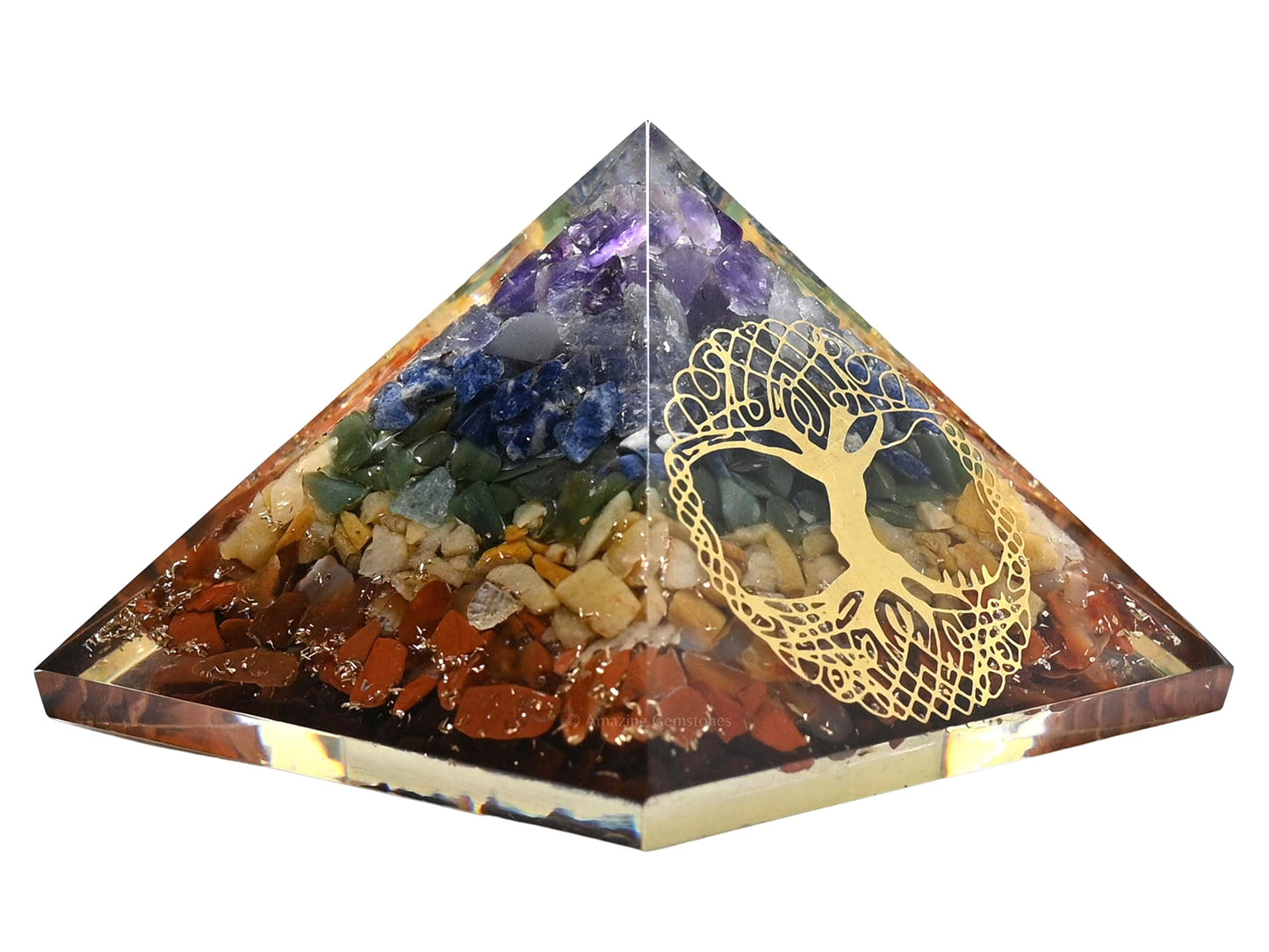 Amazing Gemstone Large Orgone Pyramid | Natural Chakra Pyramid Crystal | Tree of Life Orgonite Pyramid | Organ Pyramids Positive Energy Healing