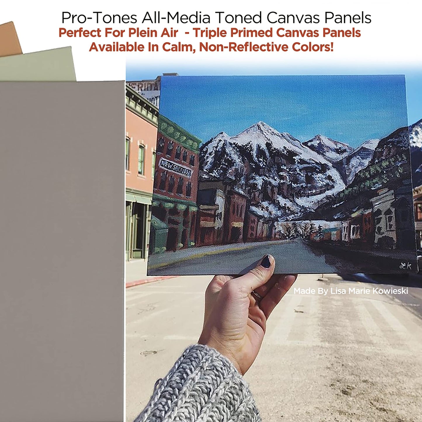 Paramount Pro-Tones All-Media Toned Canvas Panels 3-Pack - Triple-Primed 100% Cotton Canvas, Non-Reflective Colors - Grey 9x12
