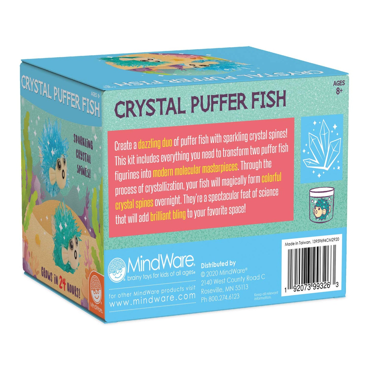 MindWare Crystal Growing Kits: Puffer Fish Set of 2 – Cute DIY Crystal Growing Kits for Kids & Teens – Funky mini Science Experiment in an 8pc kit – Crystals Grow in 24 Hours