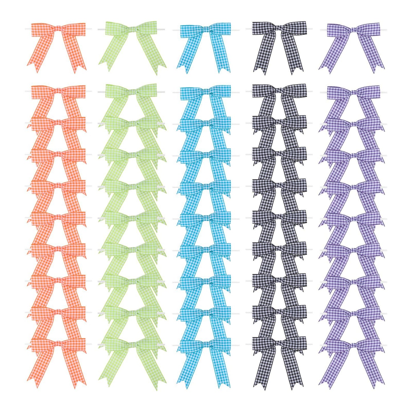 Meseey 50 Pcs Gingham Ribbon Bows with Twist Tie 3" Black Purple Turquoise Blue Neon Green Orange Premade Bows for Gift Wrapping Basket Wedding Baby Shower Brithday Party (3", Halloween)