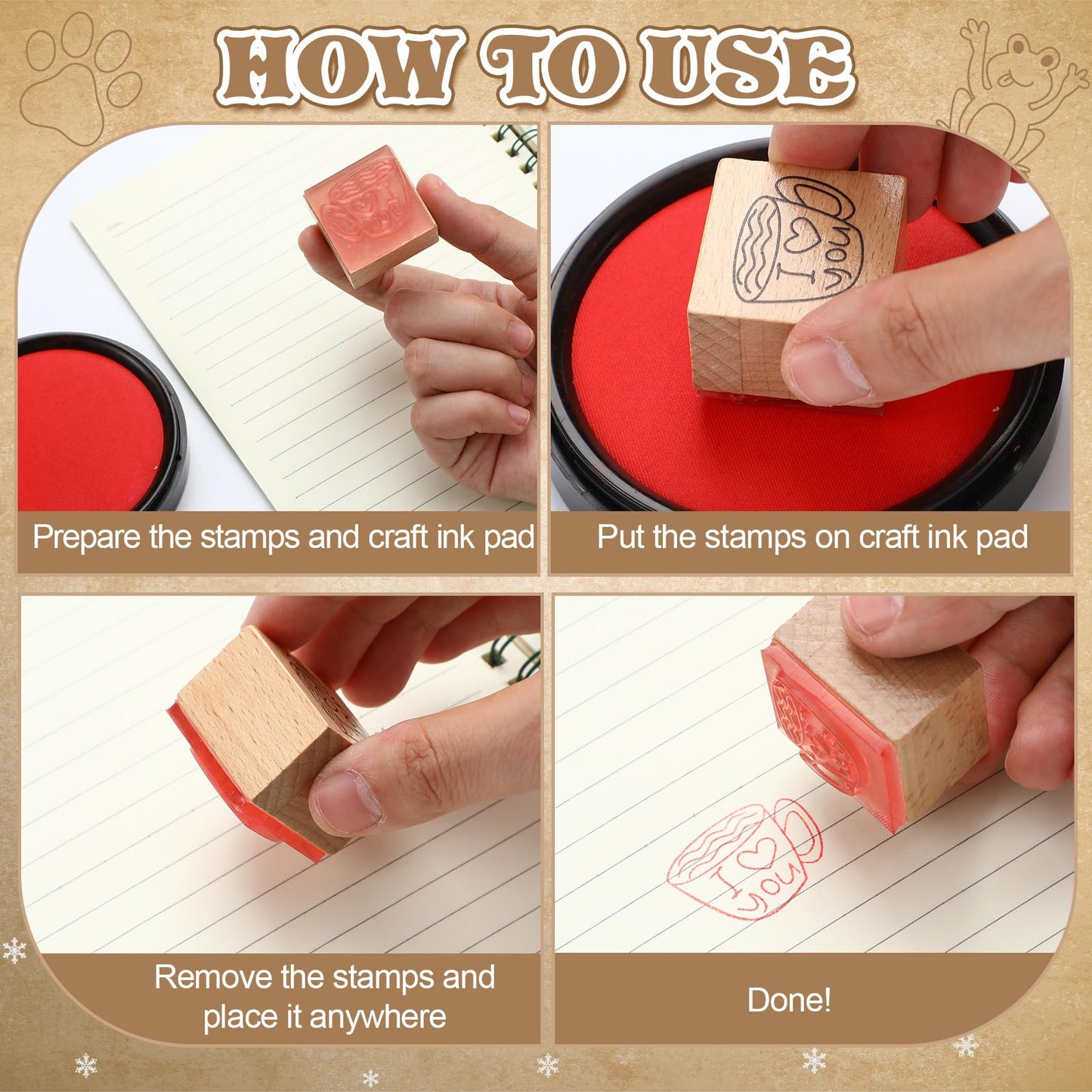 Maitys 36pcs Cartoon Pattern Wood Stamps Set Wooden Rubber Holiday Stamps Cute Cake Elephant Candle Butterfly Bee Pattern for Card Making Decoration and Scrapbooking Supplies DIY Tools Gifts