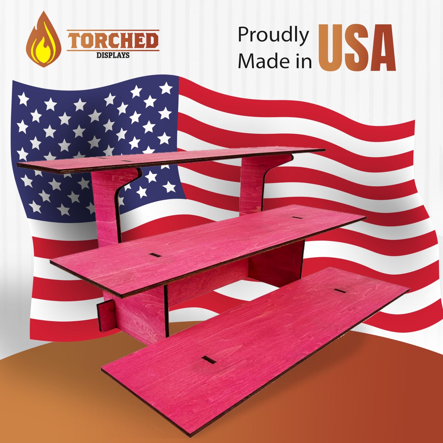 3-Tier Straight Retail Table Display Stand with Shelves for Products | 3 Step Straight Display Rack for Counter Top, Craft Shows, Farmers Market, Trade Shows, Pop ups, Soap Display, Candles (Pink)