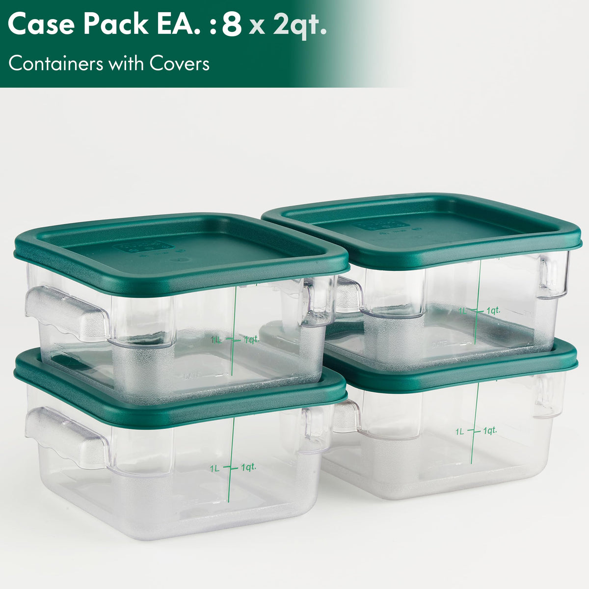 8 Pack 2 Qt NSF Clear Polycarbonate Food Storage Containers with Green Lids (8 Count)