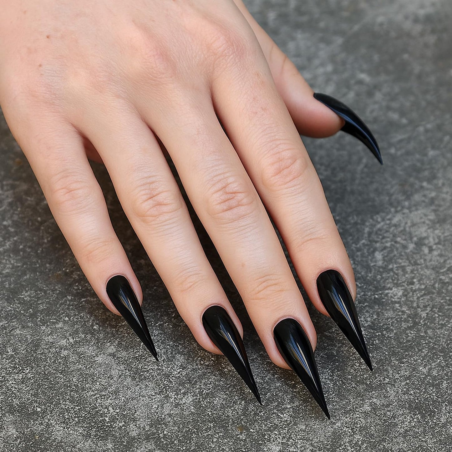 Handmade Press on Nails Halloween Curved Nail Tips with Luxury Handmade Eagle Claw Cats Paw Designs Extra Long Curved Press on Nails Full Cover Glossy Black Thickened False Nails for Women (Size M)