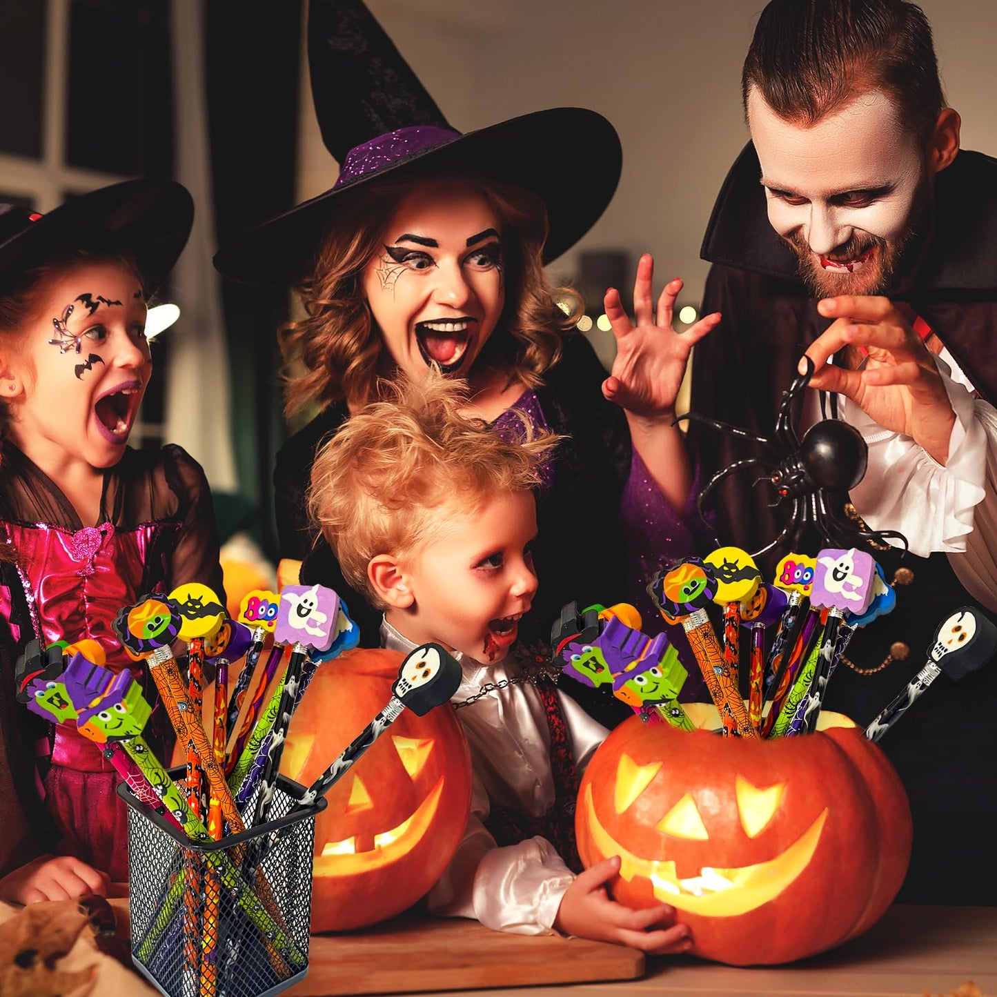 JXITON 24pcs Halloween Pencils with Eraser Toppers Ghost Pumpkin Wooden Pencils for Halloween Goodie Bag Fillers Supply