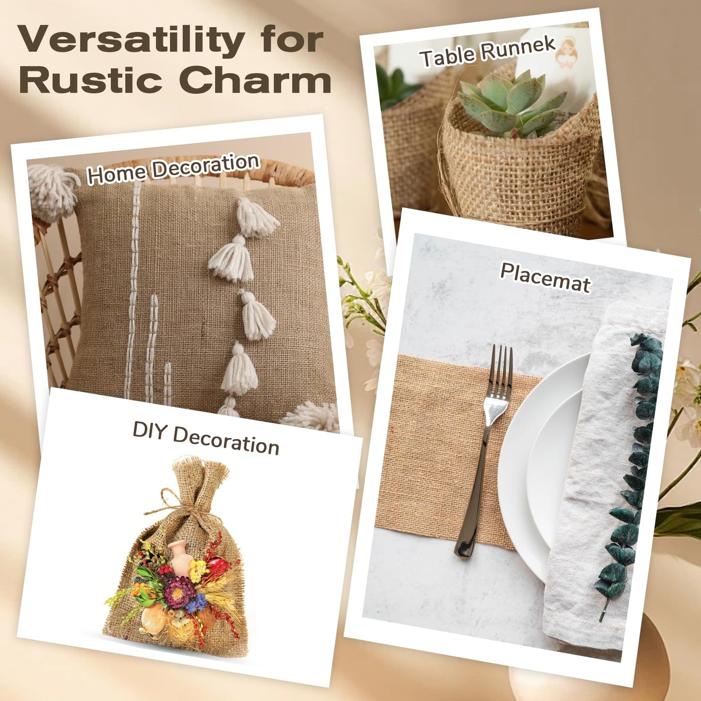 SHENLIU 2 Pack 12" x 11 Yard Burlap Table Runners, Jute Burlap Runner for Table, Natural Burlaps Fabric Roll with Finished Edges for Craft Projects, Weddings, Placemats, Farmhouse Decor, Gardening