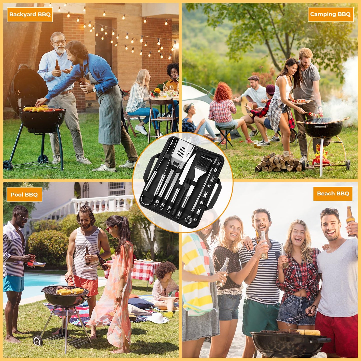 Grill Utensils Set,15 Pcs Stainless Steel BBQ Accessories Set, Portable Professional Grill Tool, Perfect Grill Kit Gift for Outdoor with Bag