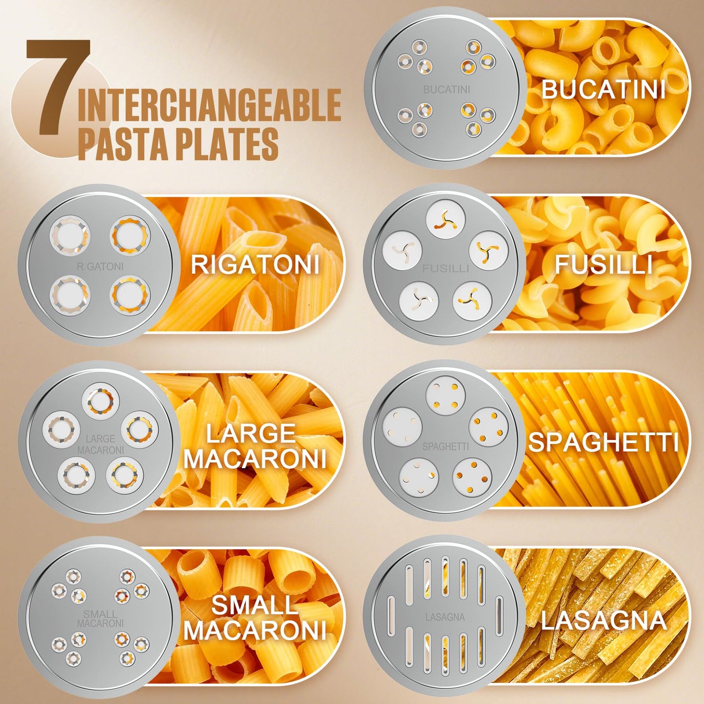 Pasta Maker Attachment for KitchenAid Stand Mixer, 7 Interchangeable Pasta Plates, Makes Spaghetti, Fusilli, Macaroni, Bucatini & Rigatoni, New Buckle Design Pasta Press with Storage Case by Fedowal