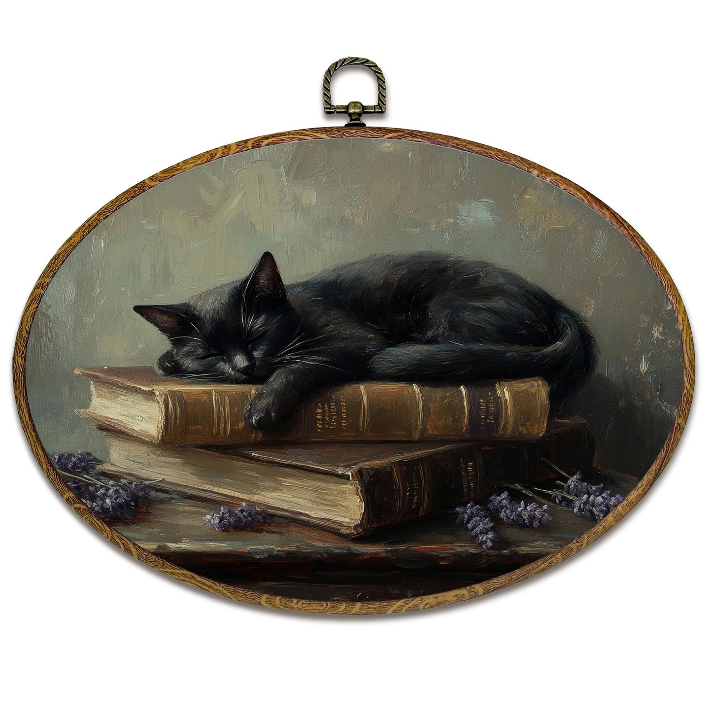 kdqua Dark Academia Black Cat Book Oval Wall Art Decor, Gothic Antique Bookish Canvas Artwork Framed, Moody Goth Witchy Cat Wall Hanging Decorations for Home Library Reading Room, 11.4x8.6 Inch