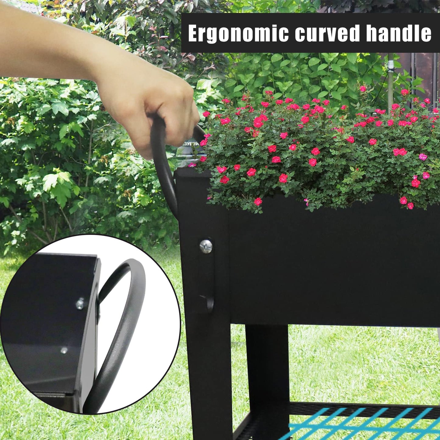 Fleecy day Raised Garden Planter Beds with Wheels Legs, Large Planters Box for Indoor Outdoor Plants,Metal Galvanized Elevated Rectangle Herb Planter Box for Vegetables Flower Patio 31.5" H