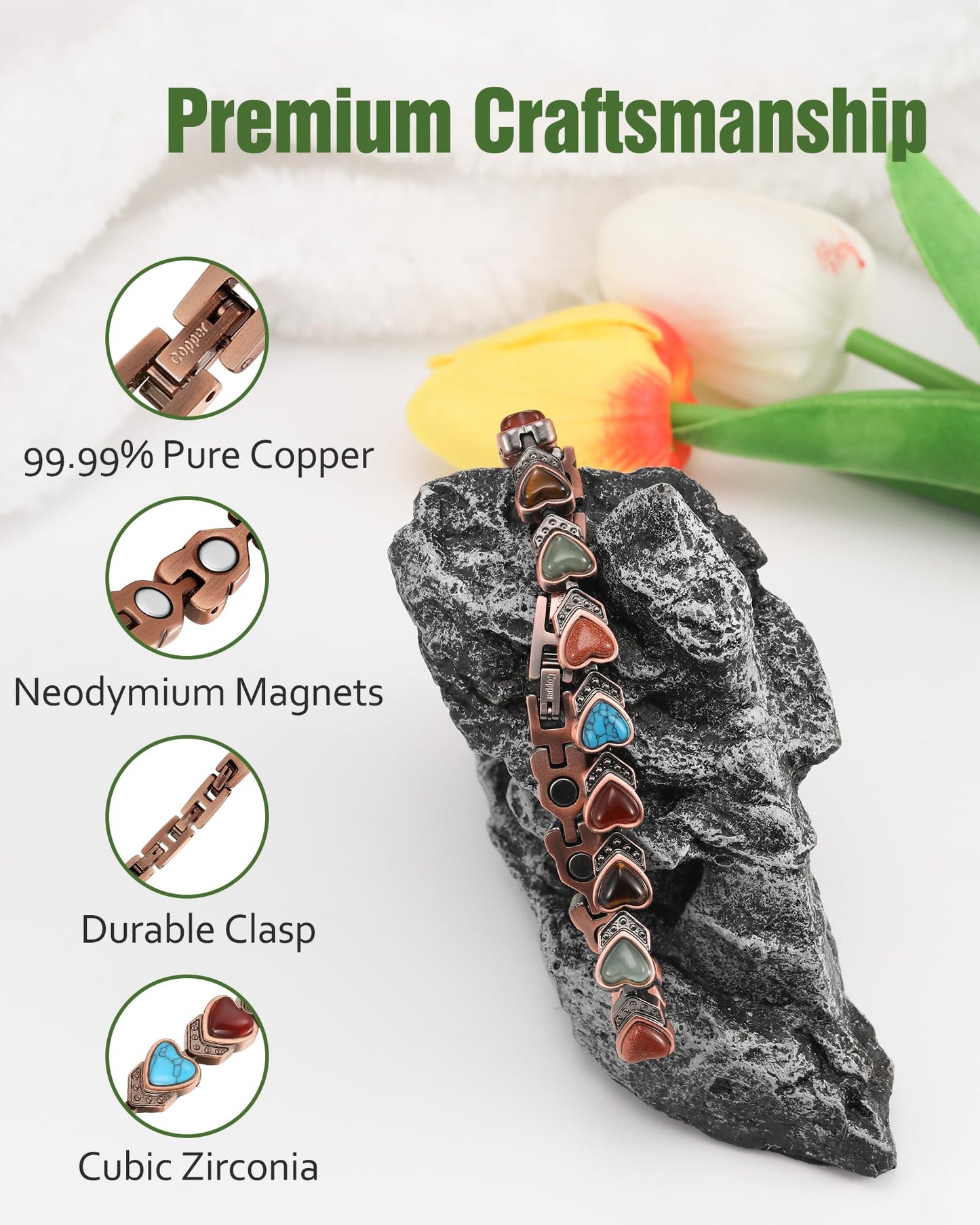 Jecanori Copper Magnetic Ankle Bracelet for Women With 3800 Gauss Neodymium Magnet & Sparkling Zirconia, Adjustable with Sizing Tool