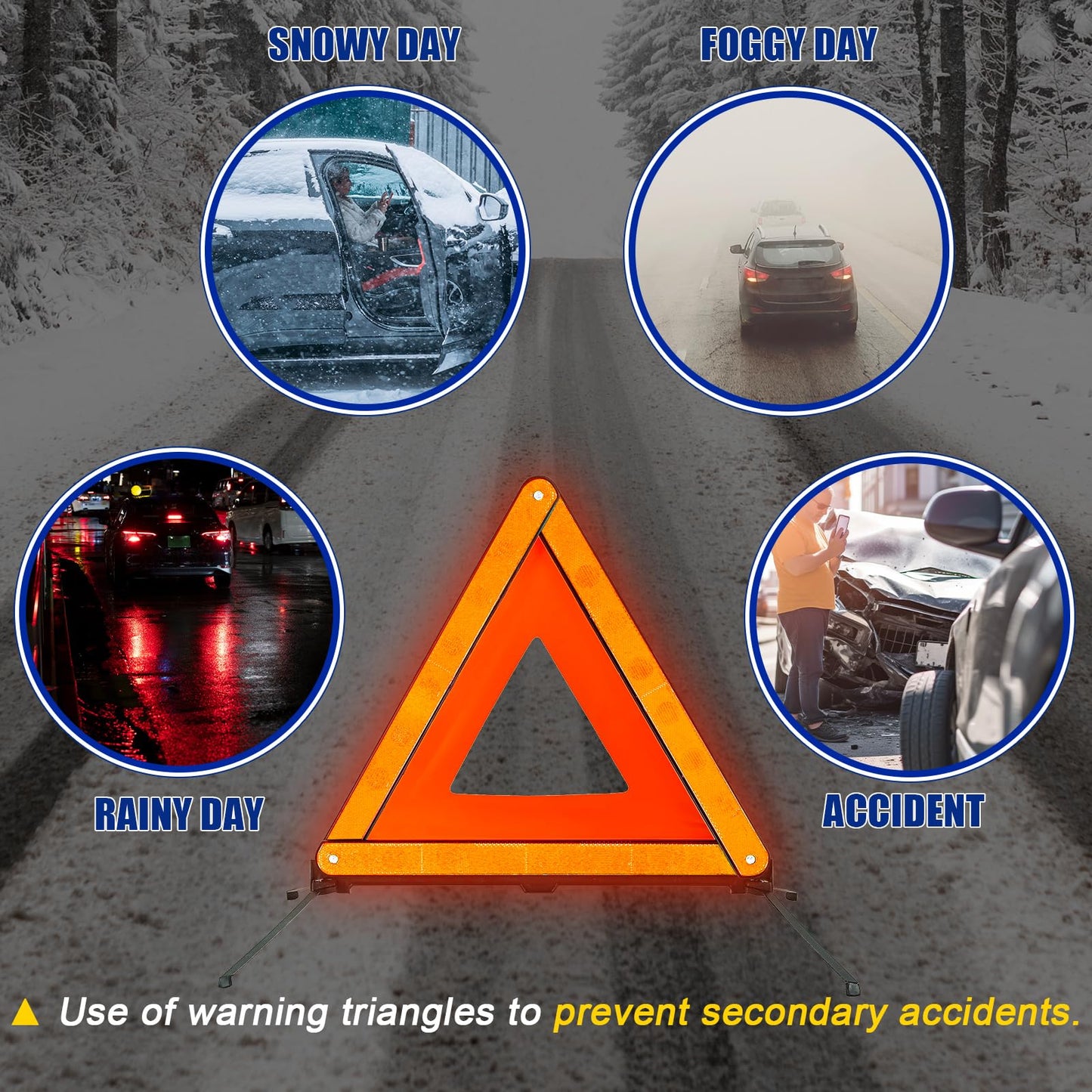 NYXOVA Warning Triangle Kit, Reflective Warning Road Safety Triangle Kit, Foldable Safety Triangle Kit Road Emergency Warning Reflector (5 Pack)