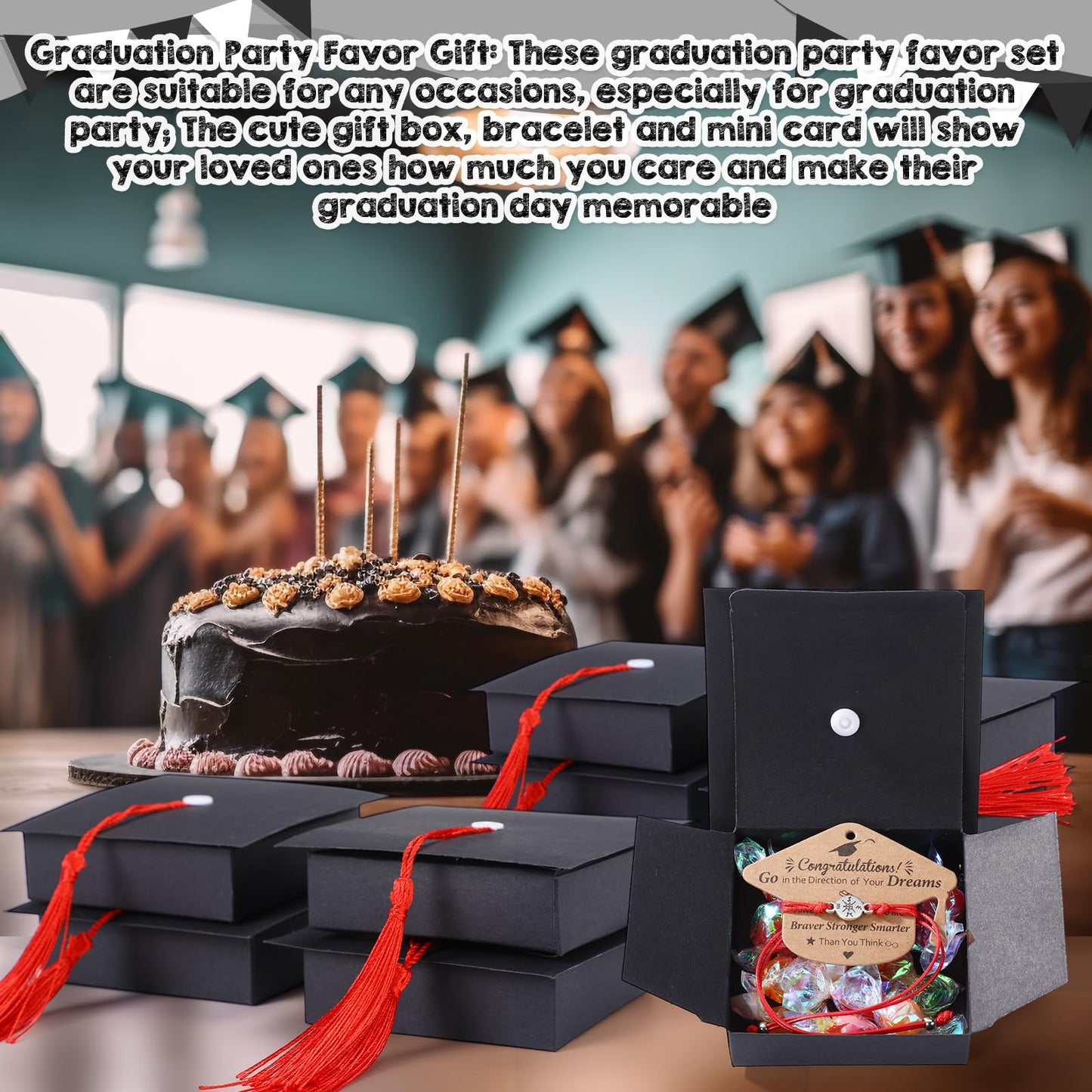 Kenning 30 Sets 2026 Graduation Gifts Bulk Include 30 Compass Bracelets 30 Graduation Cap Boxes with Tassel 30 Congratulation Cards 30 Keychains Party Supplies for Him Her College High School(Red)