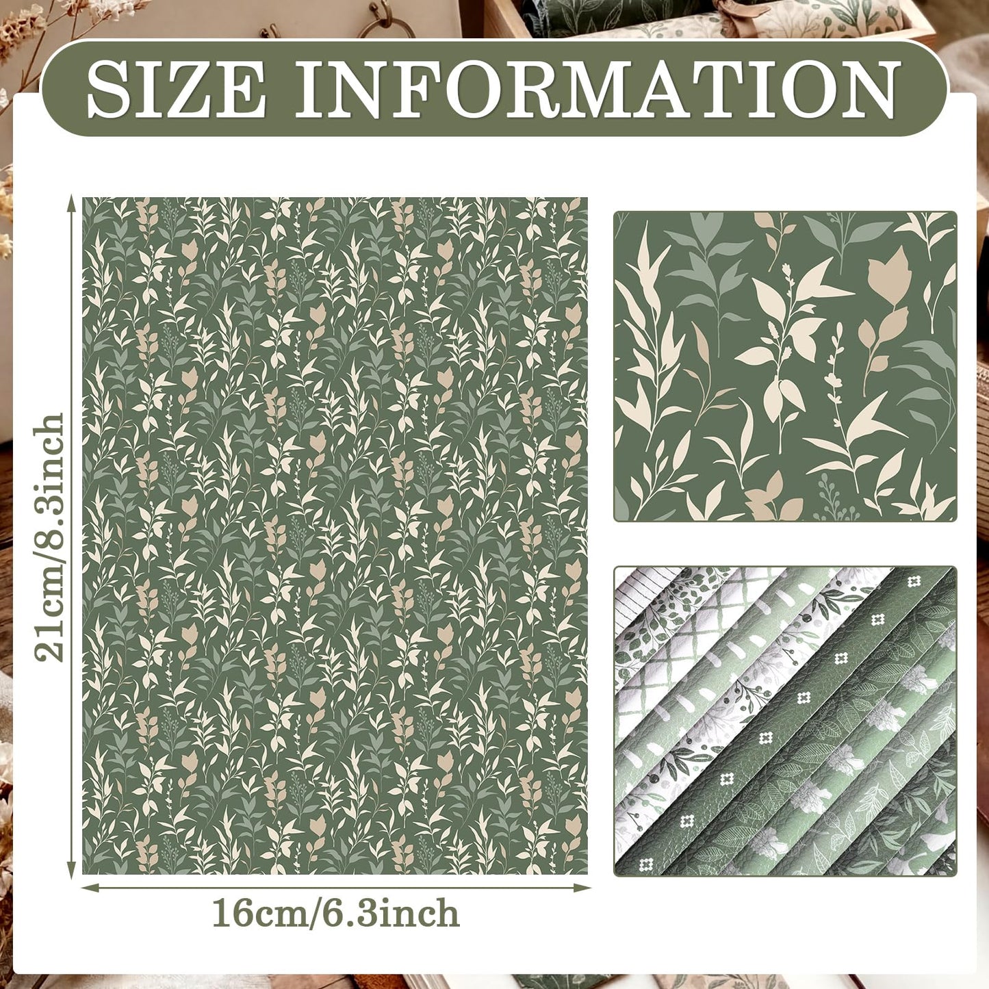 Honoson 20 Pcs Sage Green Faux Leather 8.3 x 6.3 Inch Floral Flower Synthetic Leather Sheet Spring Summer Plaid Fabric Sheets for Earrings DIY Crafts Decoration Supplies