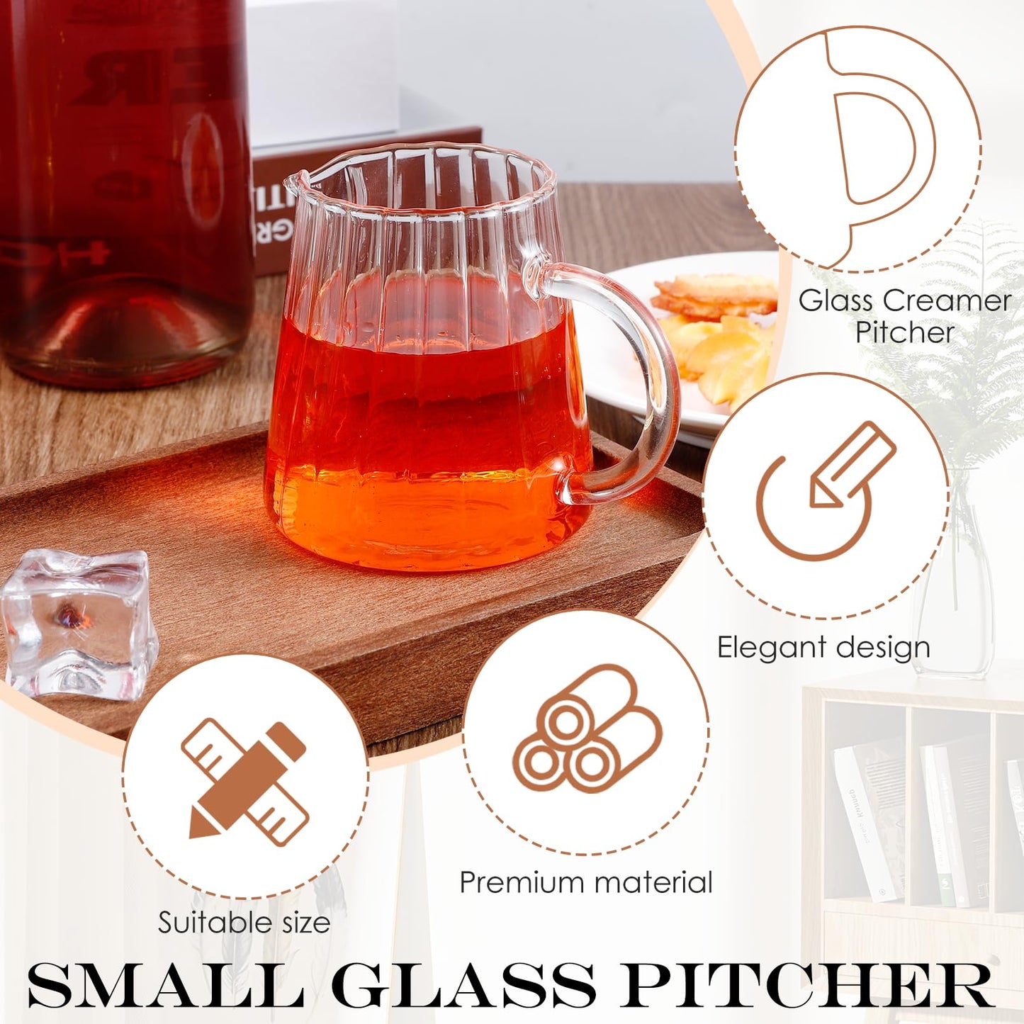 Enjamyo 2 Pcs Small Glass Creamer Pitcher With Box, 250ml Creamer Pitcher with Handle, Elegant Wave Shaped Small Glass Pitchers, Milk Frothing Pitchers, Serving Jug for Kitchen,Coffee Bar,Home