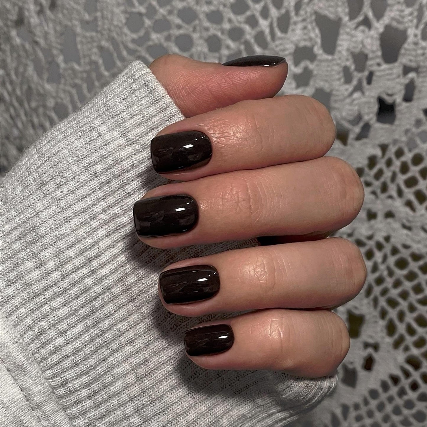 Black Press on Nails Short Square, Fake Glue on Soft Gel Stick on Nails for Women, Thick Reusable Solid Color Acrylic 24pcs
