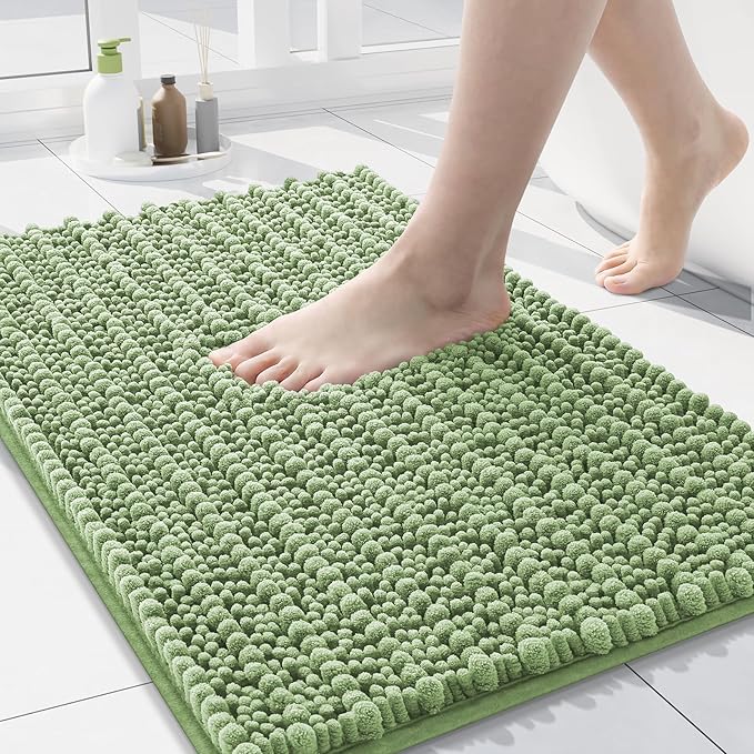 Arotive Luxury Chenille Bathroom Rug Mat, Extra Soft Thick Absorbent Shaggy Bath Rugs, Non-Slip Machine Wash Dry, Plush Bath Mats for Bathroom, Shower and Tub, 24x16, Sage Green