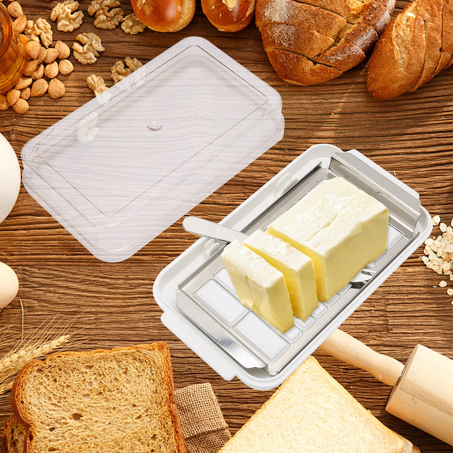 Butter Slicer Cutter, Stainless Steel Butter Cutter Container Butter Storage Box Small Butter Container with Transparent Cover Kitchen Tool for Easy Cutting (Butter grid hole