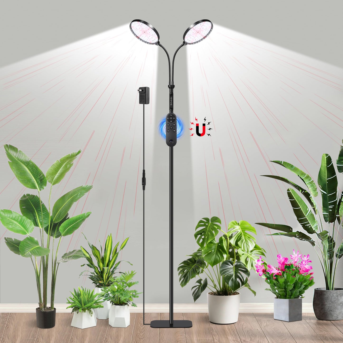Plant Light for Indoor Plants, Red &White Light Full Spectrum Grow Lamp with Height Adjustable and Stand for Growing Large Tall Plants, Floor LED Grow Lamp with 4/8/12/18 Hour Timer &10 Dimming