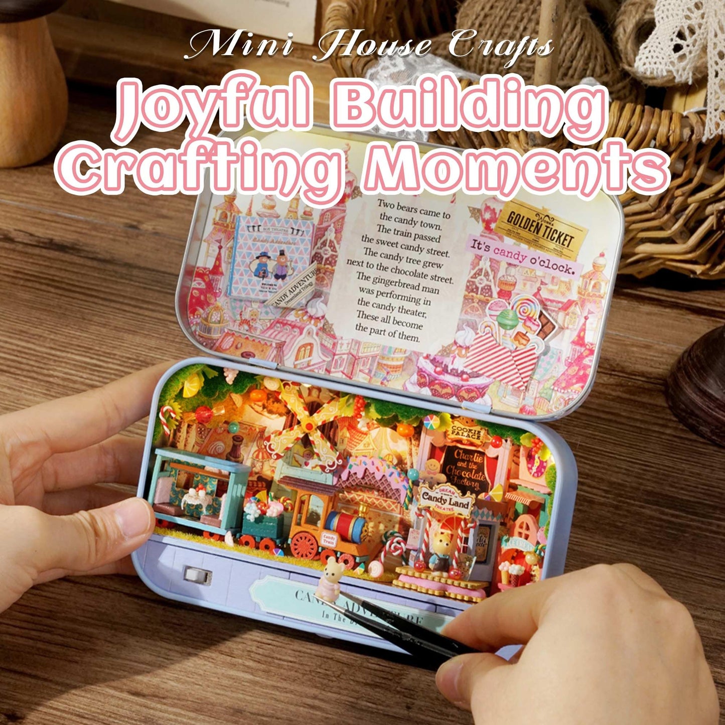 Kisoy Dollhouse Miniature with Furniture Kit, Handmade DIY House Model for Teens Adult Gift (Candy Adventure)