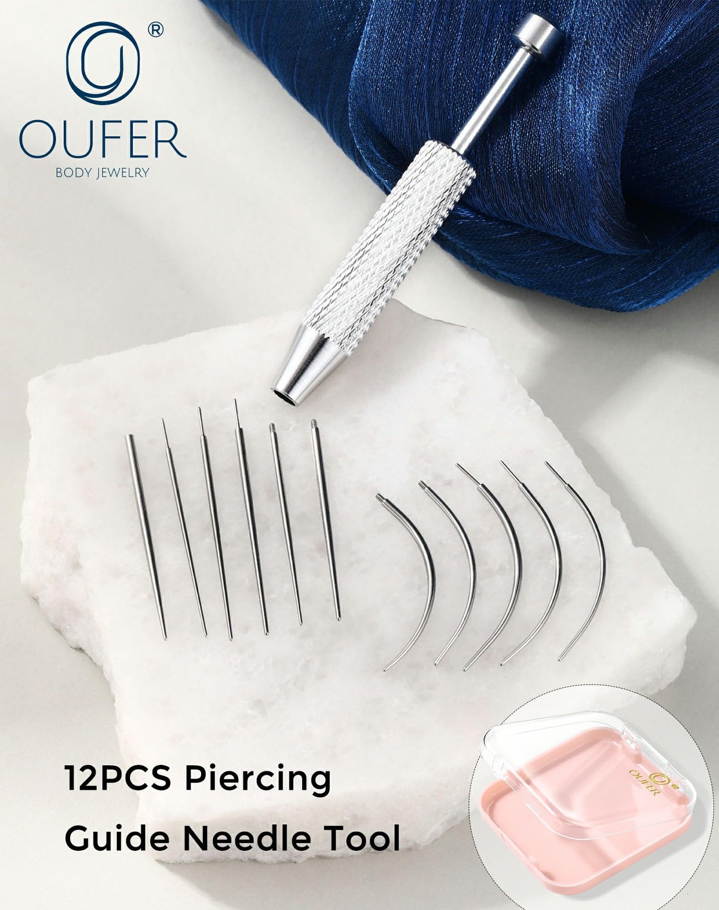 OUFER Piercing Ball Grabber, 16G/18G/20G Flat Back Earrings Piercing Guide needle Tool, Surgical Steel Internally Threaded Push Pin External Thread Assistant Body Piercing Kit for Ear Nose Lip Tool