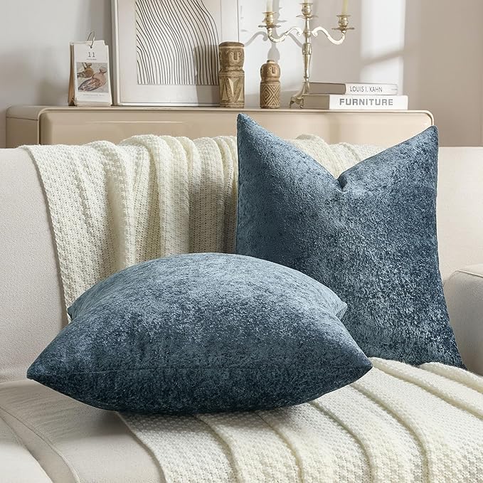 FUTEI Navy Flannel Throw Pillow Covers 24x24 Inch Set of 2,Soft Dimensional Textured European Cushion Cases,Modern Home Decor for Couch Living Room