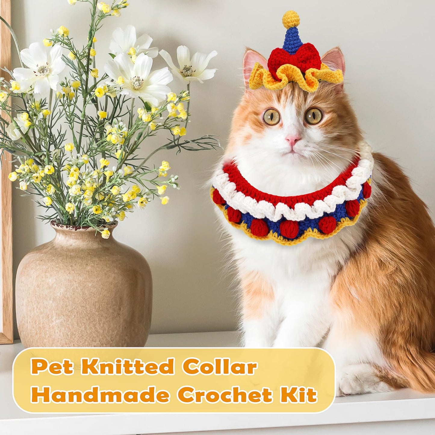 Alvian Crochet Kit for Beginners Adults Cat Collar Kit Crochet Starter Kit Adjustable Knitted Crochet Pet Scarf Hat Set with Video Tutorial Handmade Crochet Pet Gift