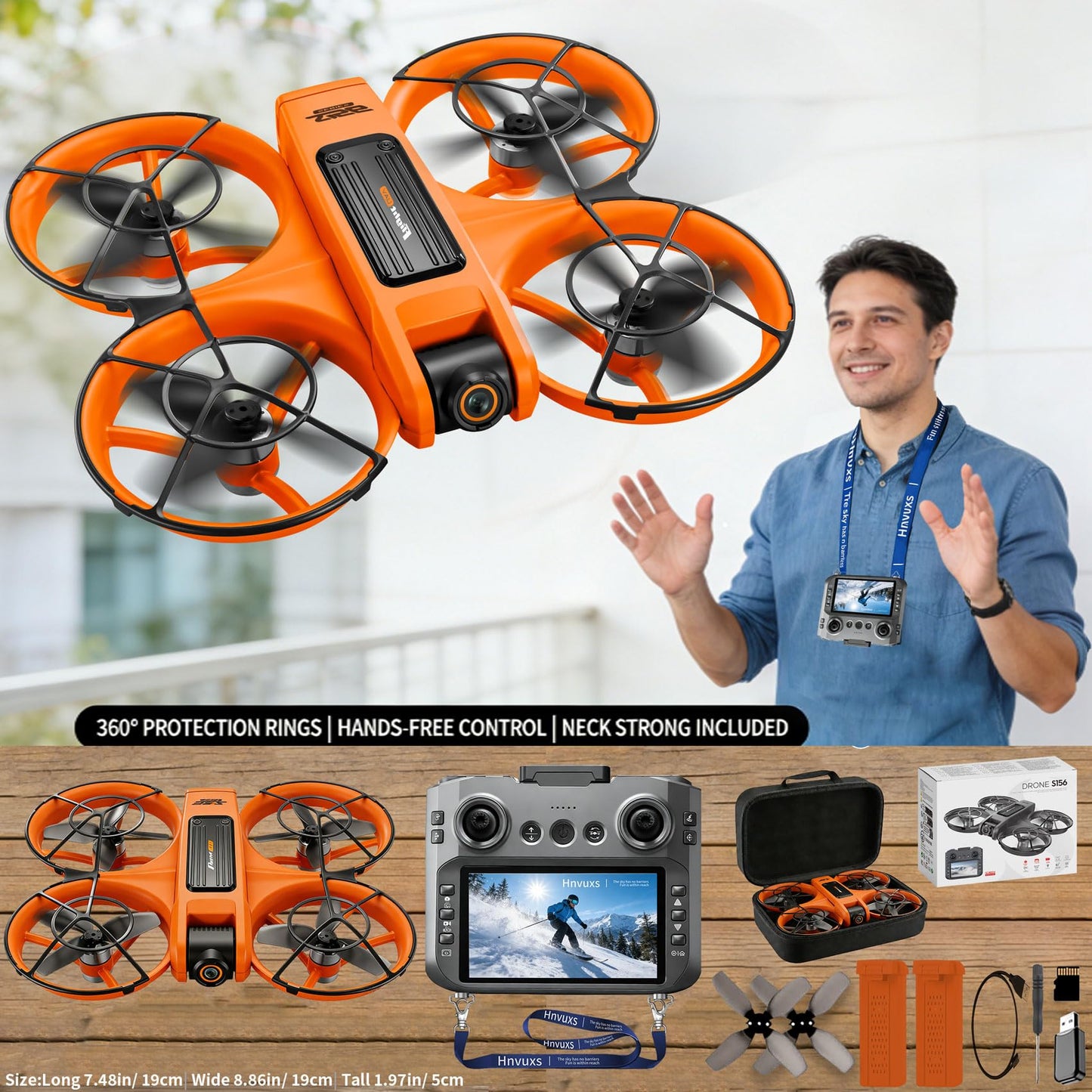 Hnvuxs Drone With Camera For Adults - 4.5” Fhd Screen Remote Control, 2k Dual Camera, 40 Min Flight, Brushless Motor, Obstacle Avoidance, Auto Hover,Follow Me, One Key Takeoff/Landing, 360° Flip, Includes 2 Batteries, Perfect Mini Drone For Kids And Begin