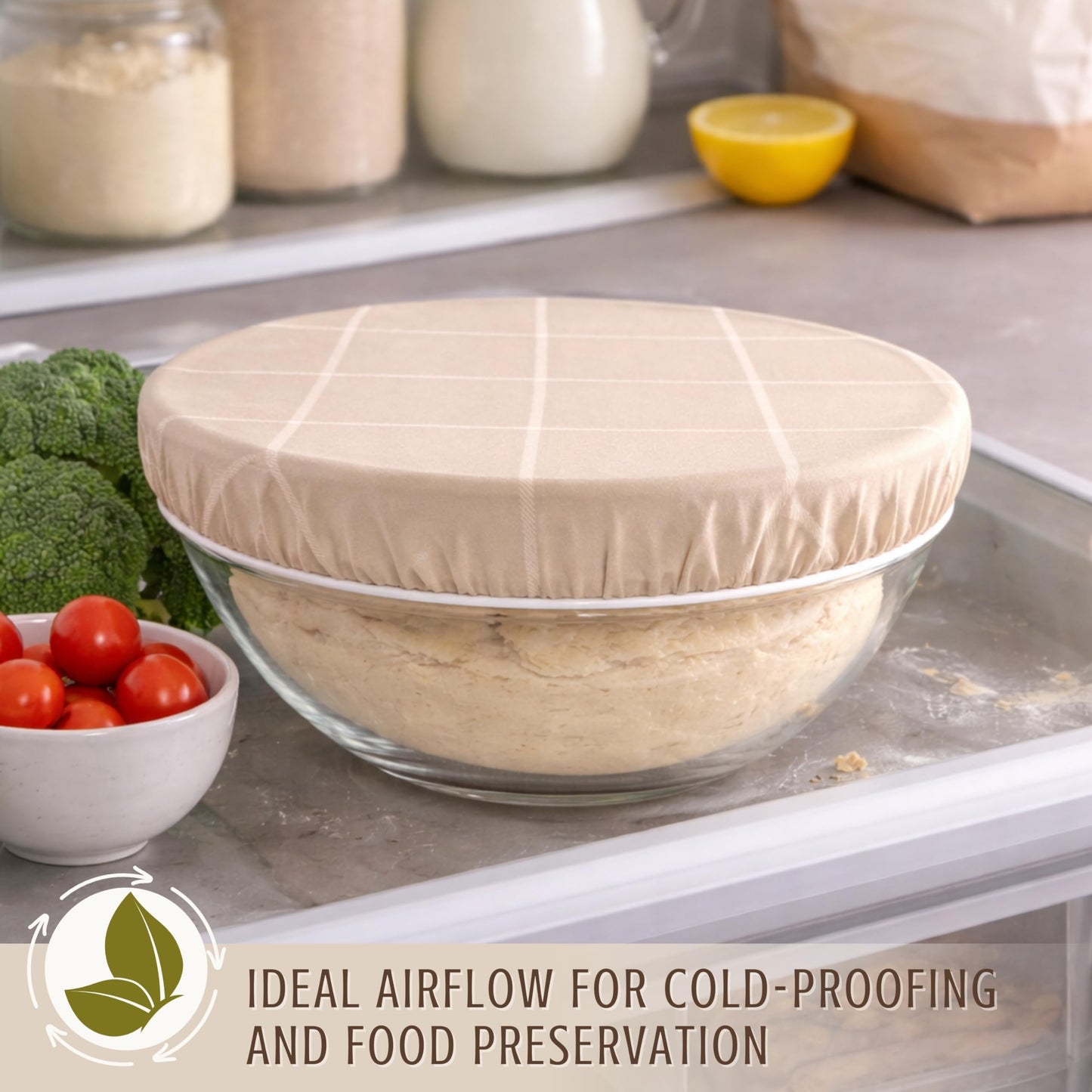 Nectar & Nest Reusable Bowl Covers for Bread Proofing (2 Lg) - Beeswax Bowl Covers Reusable, 100% Organic Cotton, Elastic Cover for Sourdough, Dough Proofing and Food Storage, Compostable