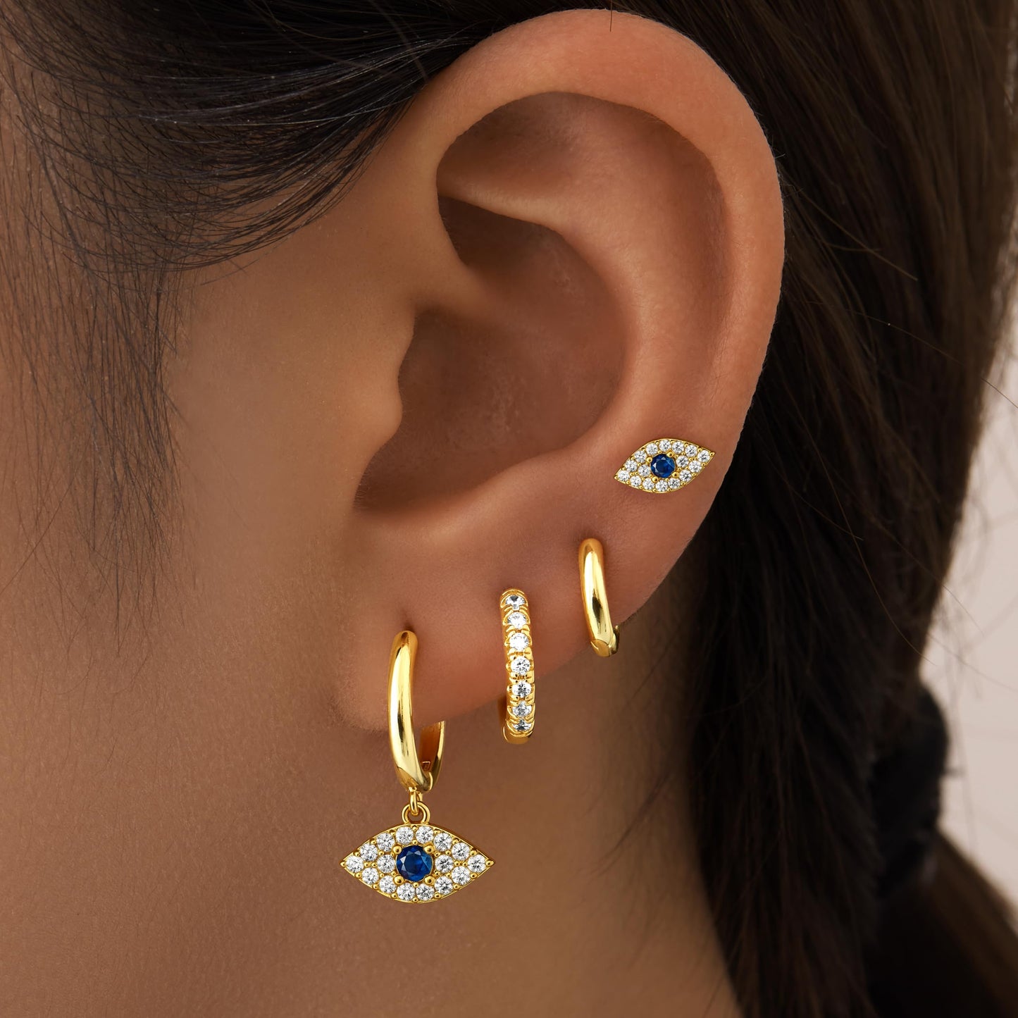 Evil Eye Earrings Set for Women, Gold Evil Eye Dangle Stud Hoop Earring Set for Multiple Piercing, Dainty Earrings for Everyday Wear Protection Jewelry