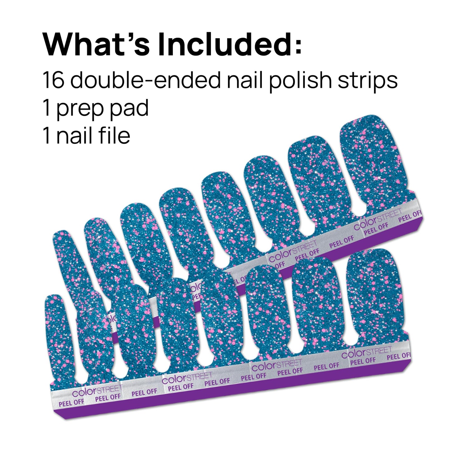 Color Street - Frosty Nights - Blue Glitter Nails with Pink Sparkle, Real Nail Polish Strips, Festive Holiday Christmas Manicure - 16 Double-Ended Strips