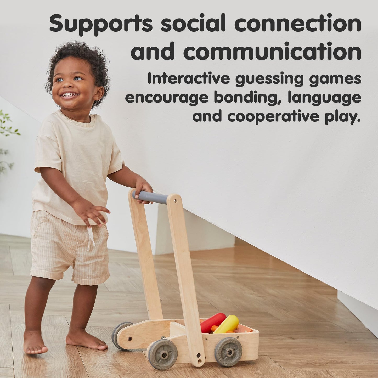PlanToys® Musical Bird Walker Wooden Push Toy with Sound | Montessori Developmental Activity for Balance, Rhythm & Coordination | Eco-Friendly Educational Toy for Early Learning