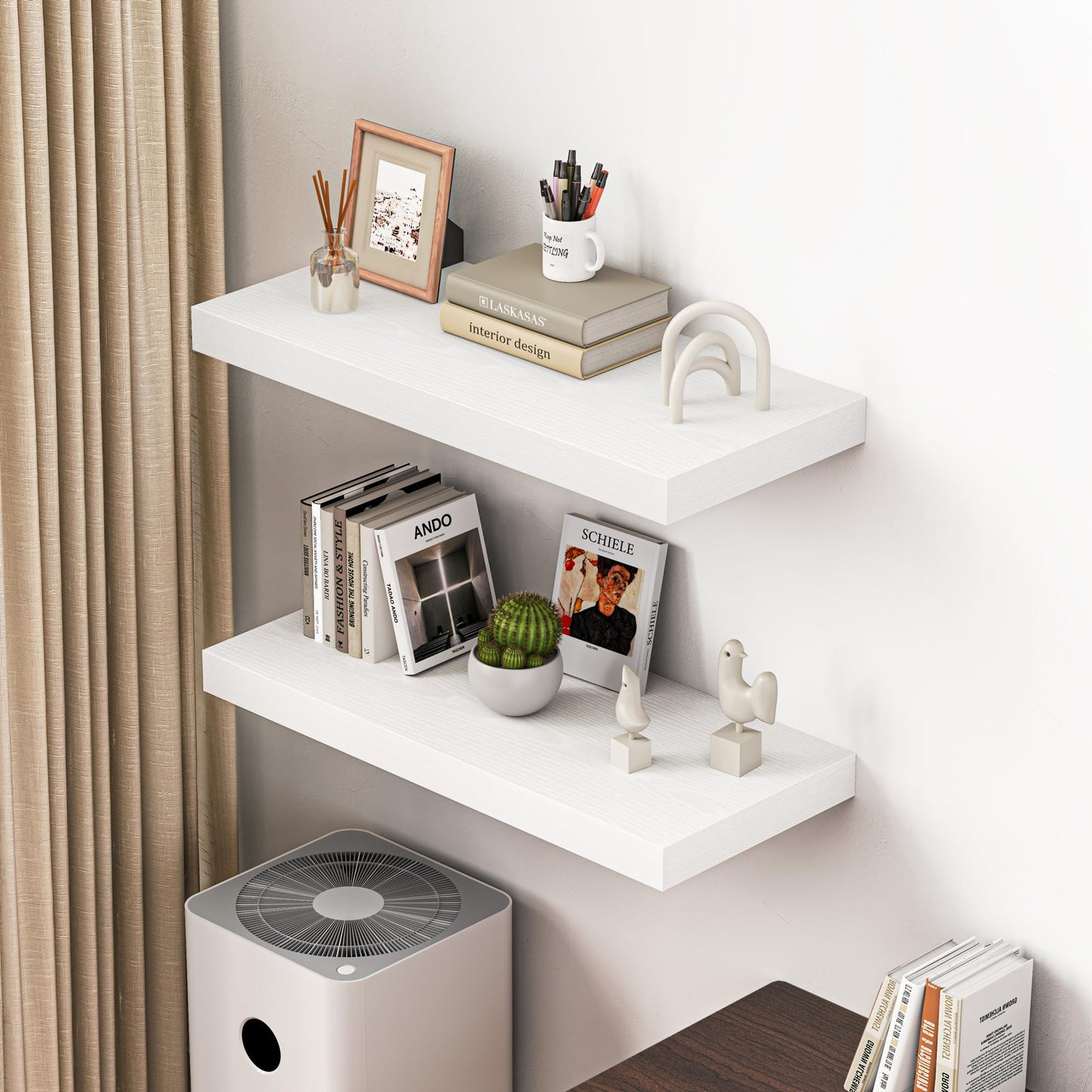Dreamland 32" Floating Shelves for Wall, 12" Deep Thicker White Floating Shelves, Wall-Mounted Shelves for Bedroom, Living Room, Kitchen, Bathroom - Set of 2