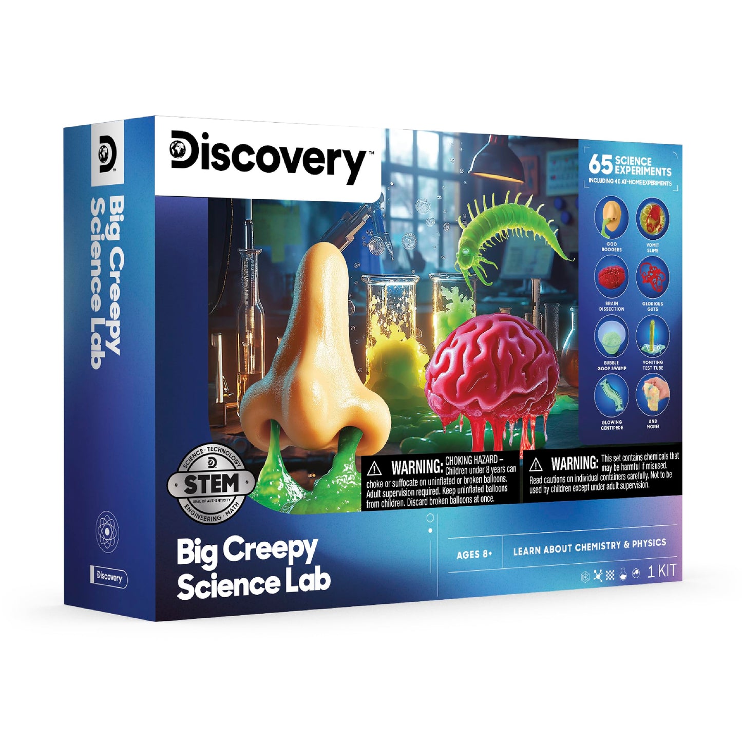 Discovery™ Big Creepy Science Lab – 65 Experiments STEM Kit for Kids| Slime, Reactions, Crystals & Gross Science| Educational Learning Project Activity Set| Chemistry & Physics Toy Gift| Ages 8+