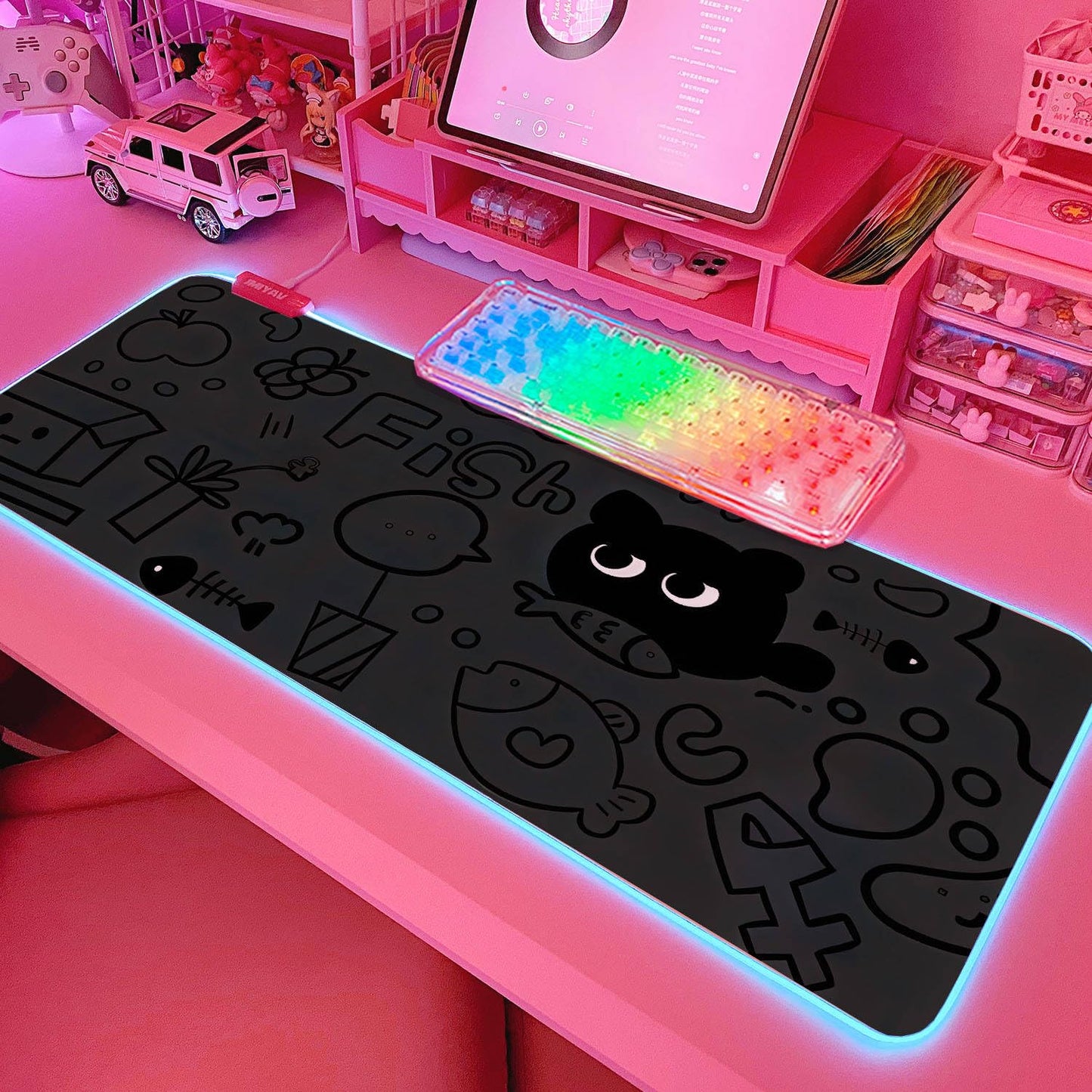 JMIYAV Pink RGB Gaming Mouse Pad 31.5x12 Inch PC XL Large Extended Glowing Led Light Up Desk Pad Non-Slip Rubber Base Computer Cute Mousepad Mat Desk Accessories Gaming Setup 4795