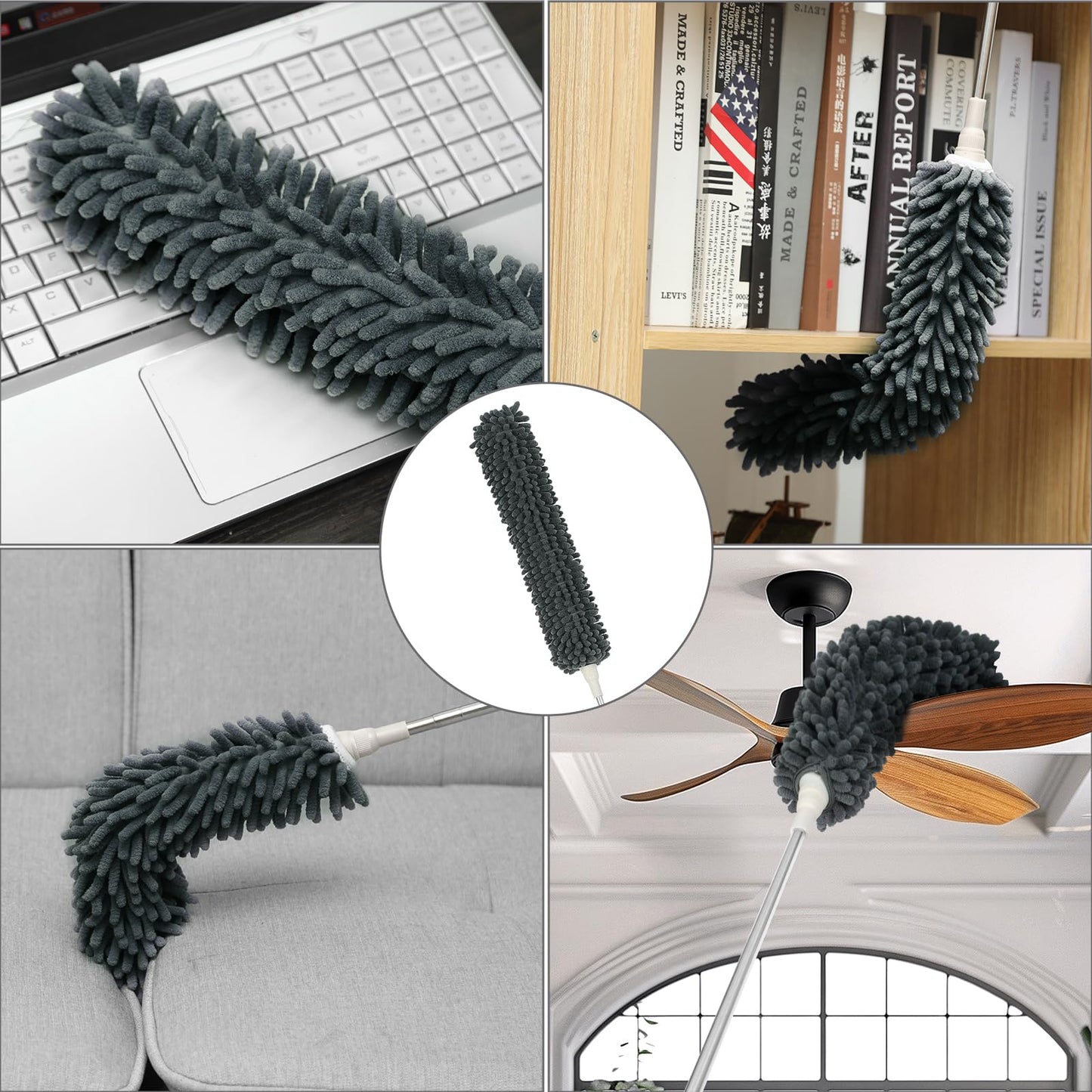 ZZ LAZYCOTTAGE 10 PCS Microfiber Feather Duster Kit, Dusters for Cleaning with Extension Pole, Retractable Bendable, Gap Dust Brush Blind Duster, for Cleaning Ceiling Fan, High Ceilings, Cars