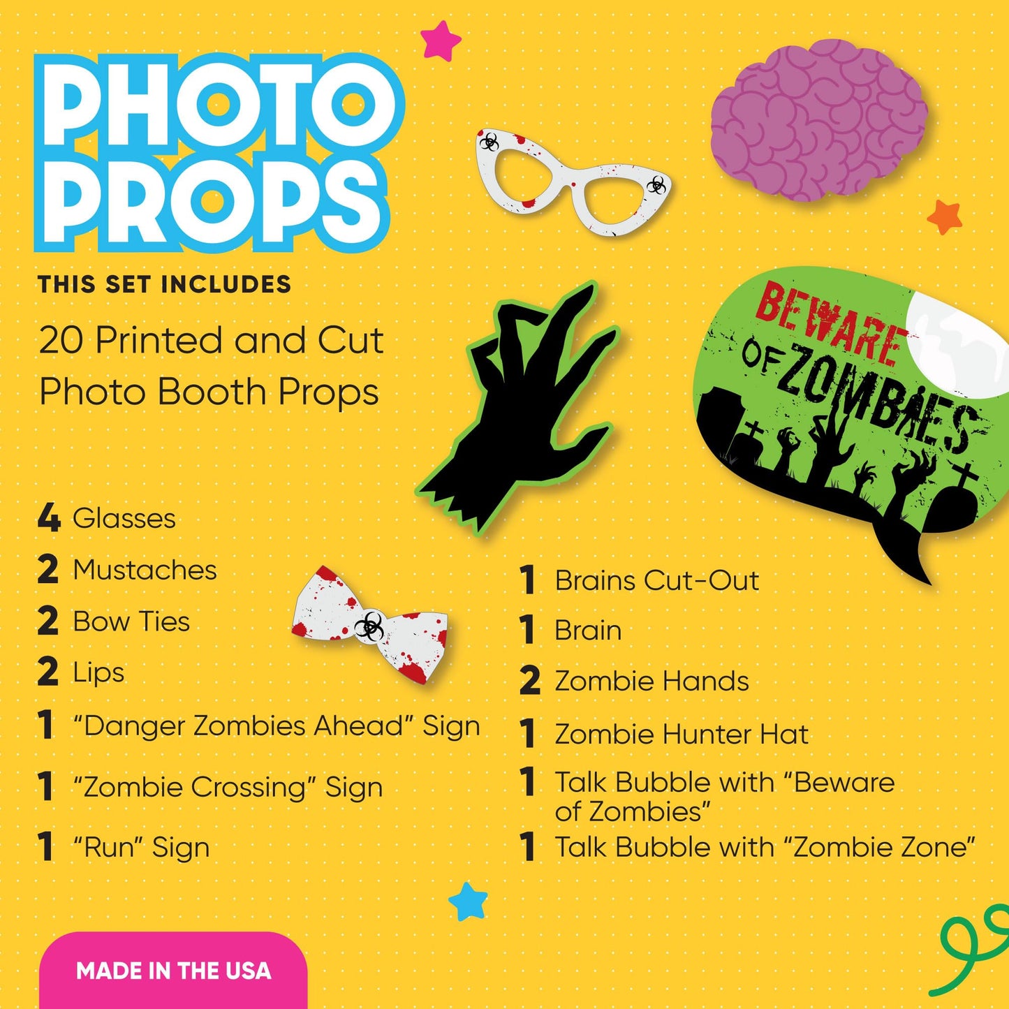 Big Dot of Happiness Zombie Zone - Halloween or Birthday Zombie Crawl Party Photo Booth Props Kit - 20 Count