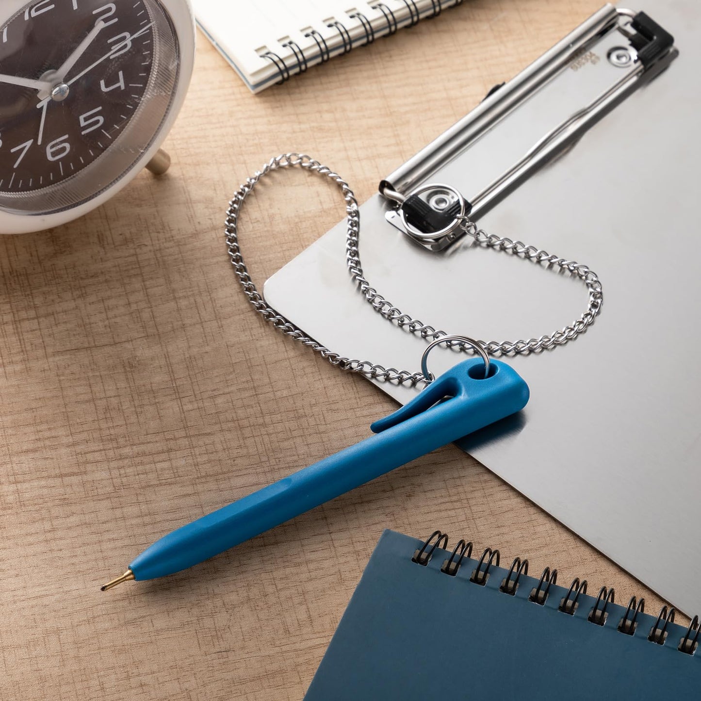 Tenceur 50 Pcs Metal Detectable Pens Standard Blue Ink Pen with Pocket Clip Lanyard Attachment Metal Retractable Ballpoint Bulk for Office Food Production Workshop Writing(Integrated Design)