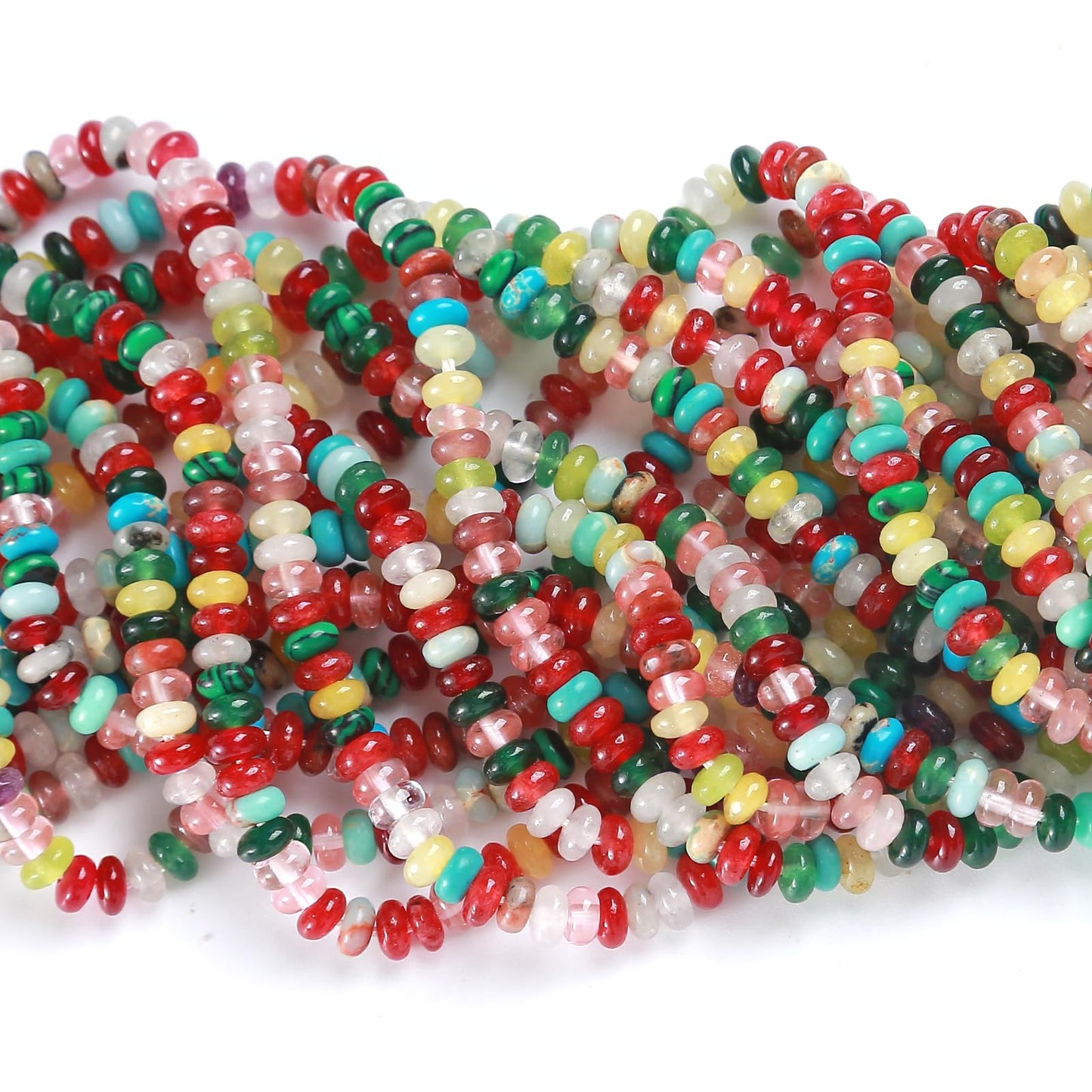 150PCS 2x4mm Natural Mixed Colored Stone Rondelle Beads Abacus Disk Stone Beads Round Loose Spacer Gemstone for DIY Bracelet Necklace Jewelry Making