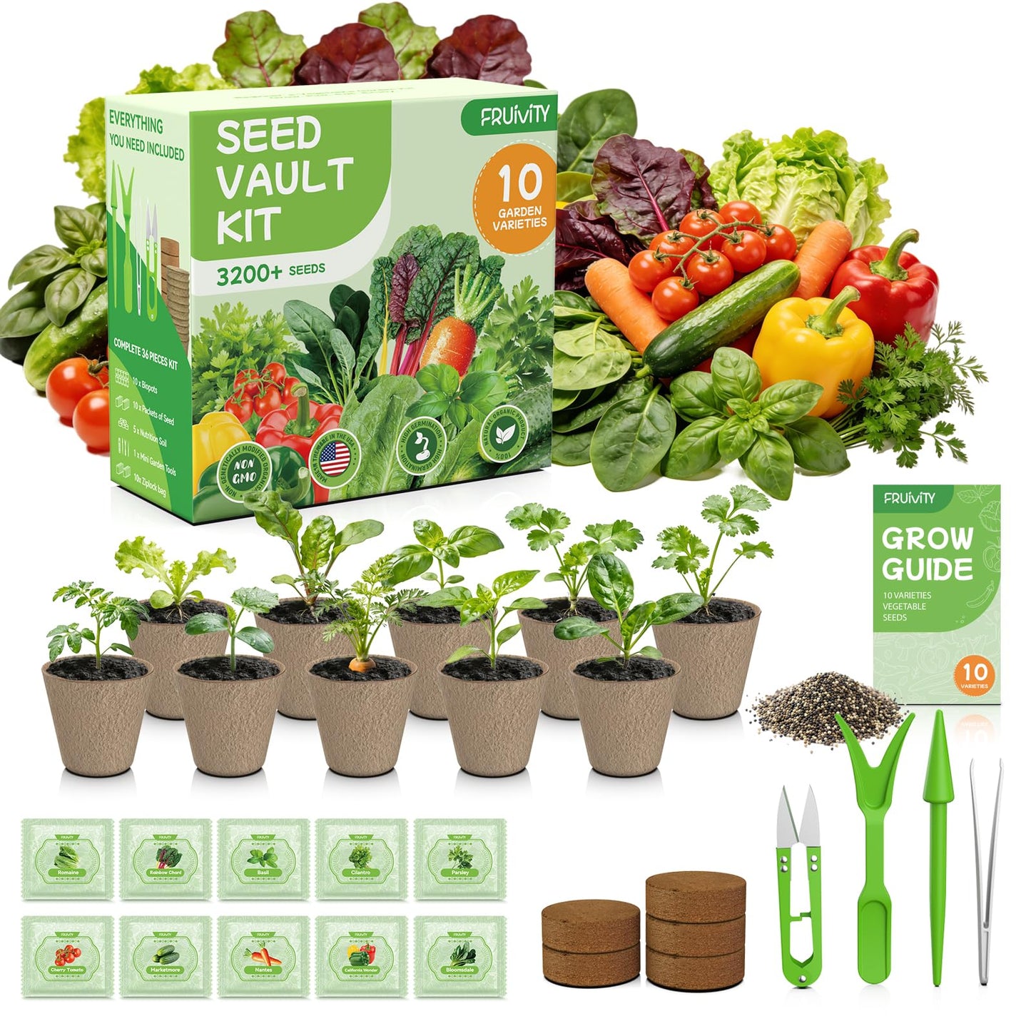 Fruivity 10 Heirloom Seeds Variety Pack - 3200+ Seeds for Planting Vegetables, Indoor Outdoor Garden Seed Starter Kit, Easter Unique Gift for Mother, Women, Mom, Friend, Her