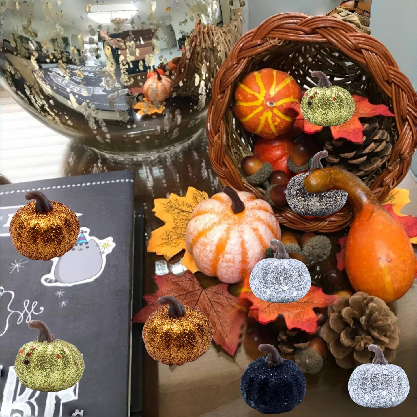 Fall Pumpkin Ornaments, 30Pcs Hanging Pumpkins Thanksgiving Tree Decorations, 1.4" Mini Pumpkins Farmhouse Fall Ornaments for Small Tree for Autumn Thanksgiving Halloween Christmas Harvest (30Pcs)