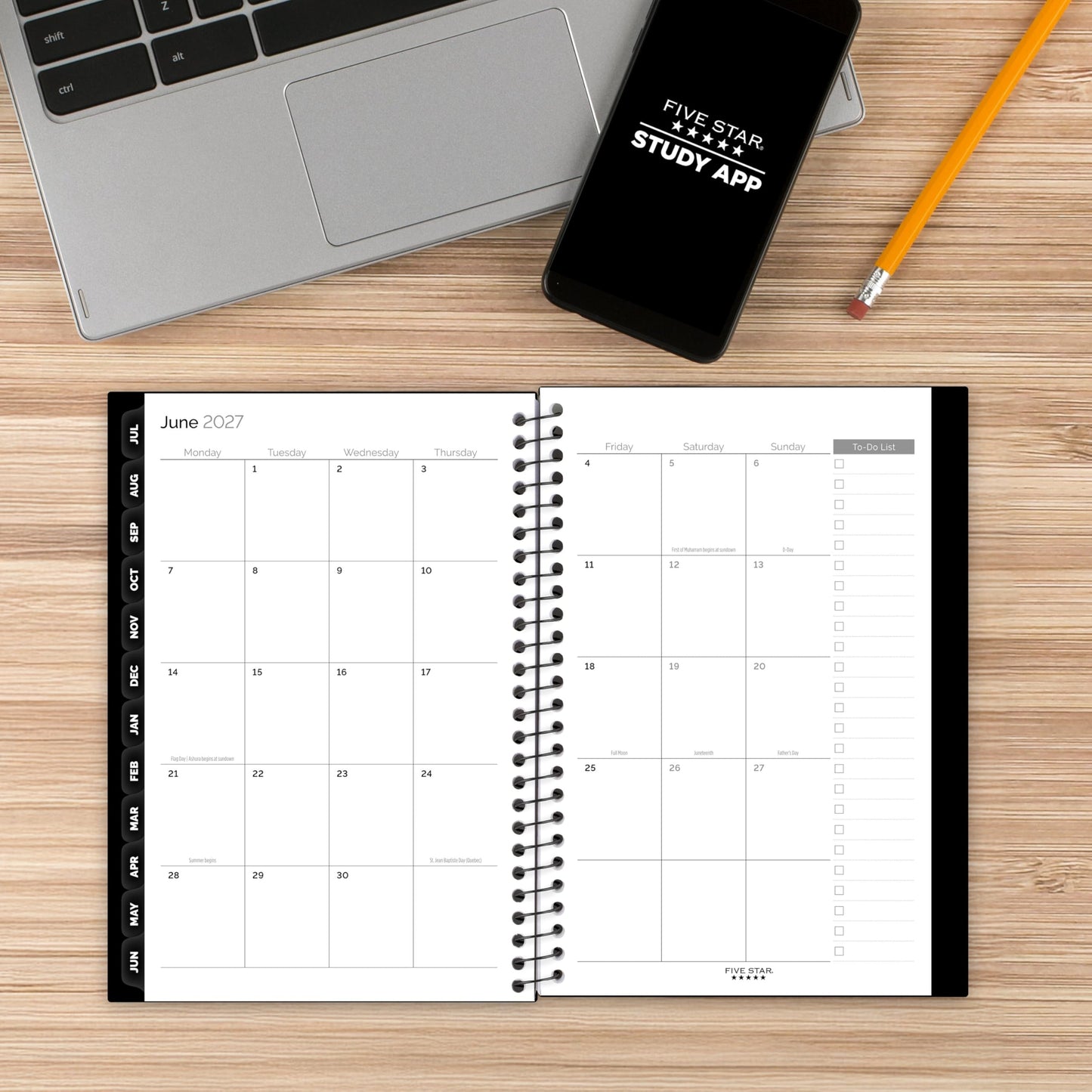 Five Star Planner 2026-2027 Weekly & Monthly Academic 12-Month July-June Advance Student Planner + Study App, 5-1/2" x 8-1/2", Black (CAW45905)