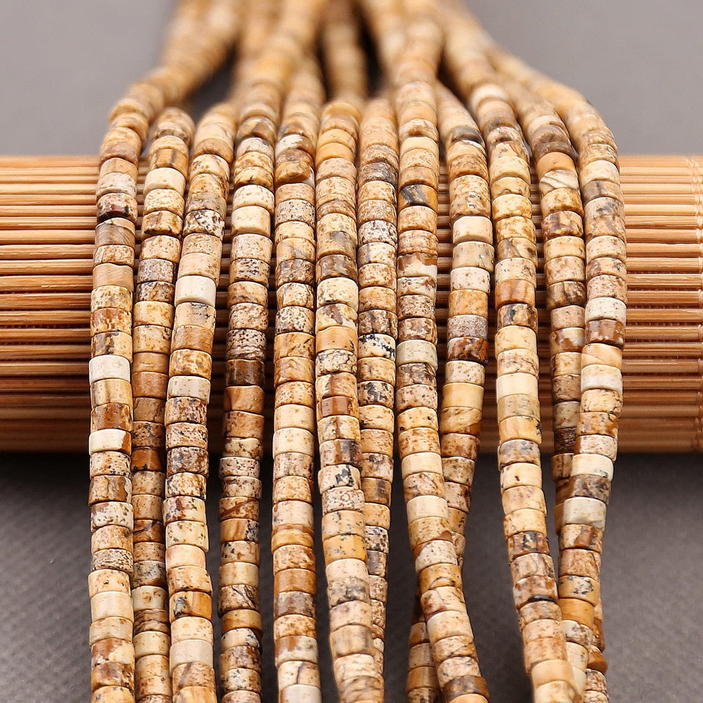 150PCs Natural Picture Jasper Spacer Beads, Loose Semi Precious Flat Round Gemstone Heishi Disc Stone Beads for Beading Jewelry Making 4mm*2mm 38cm