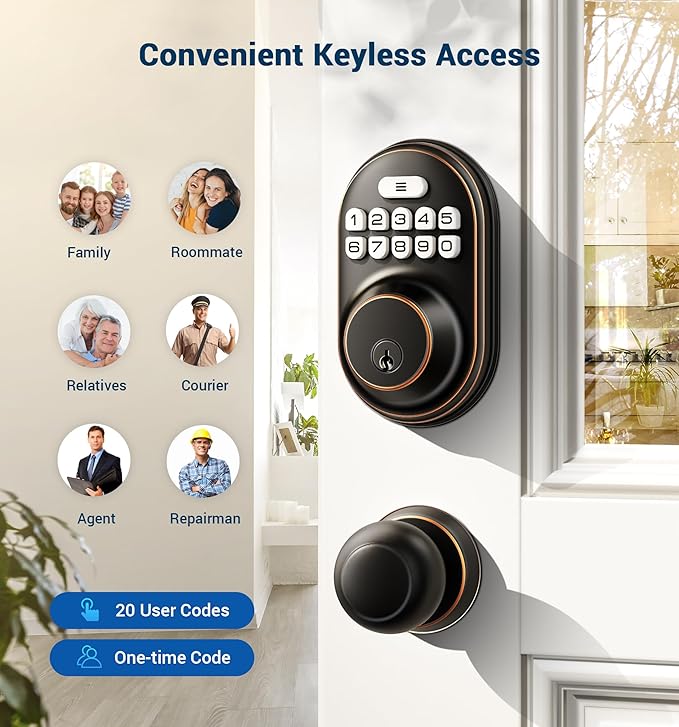 Veise Keyless Entry Door Lock, Electronic Keypad Deadbolt, Keyed Entry, Auto Lock, Anti-Peeking Password, Back Lit & Easy Installation Design, Oil Rubbed Bronze