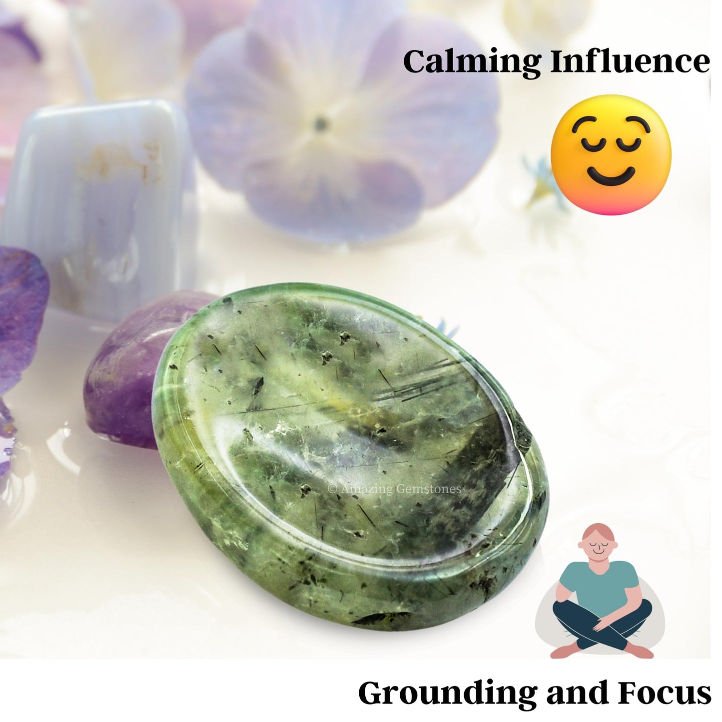 Amazing Gemstone Prehnite Worry Stone, Healing Crystals - Piedra Crystal Fidget for Gift, Meditation, Calming, Relaxation, Stress Relief