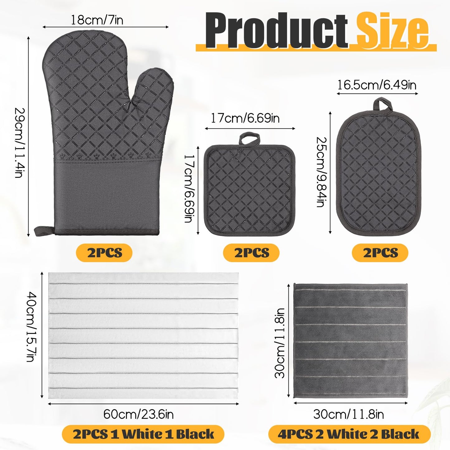 Oven Mitts Kitchen Towels Dishcloths with Pot Holders Sets 12pcs Dish Towels Sets Oven Gloves Pot Pads Heat Resistant 500 Degrees with Non-Slip Silicone Surface for Cooking Baking Grilling