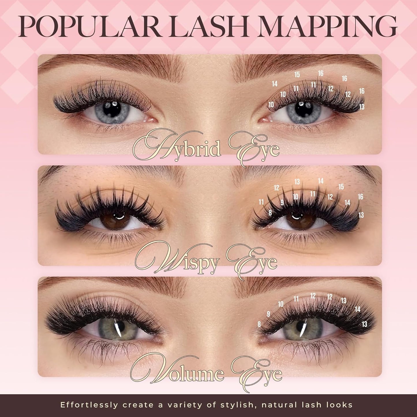 LASHVIEW Volume Lash Extensions 0.03-0.20 J/B/L/C/CC/D Curl 8-16mm Mixed & Single Length Tray, Soft Matte Dark Professional Eyelashes Extension(0.07 C 8-16mm)