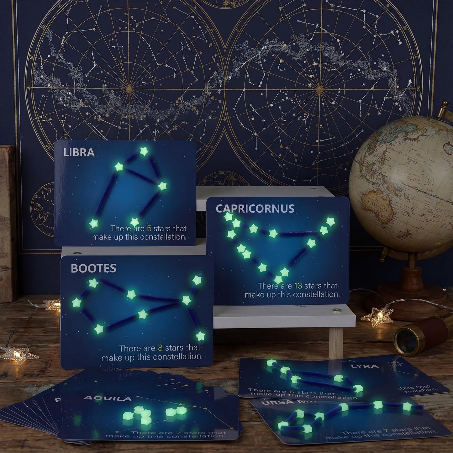 Jenaai Constellation Map Craft Kit with 24pcs Constellation Note Cards 120pcs Pipe Cleaners 1 Pack of Glow in the Dark Five Pointed Star Shaped Plastic Beads for Fun Crafting DIY Supplies