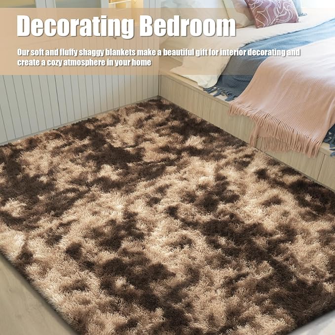 6x9 Fluffy Area Rug for Living Room,Shag Area Rugs for Bedroom,Soft Fuzzy Rug Non-Shedding Indoor Plush Carpet for Kids Bedroom Nursery Dorm Home Decor,Tie-Dyed Coffee